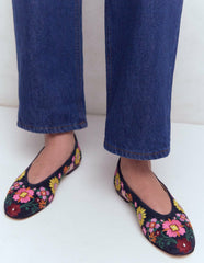 High Cut Ballet Flats-Navy/Embroidery / Boden Outlet