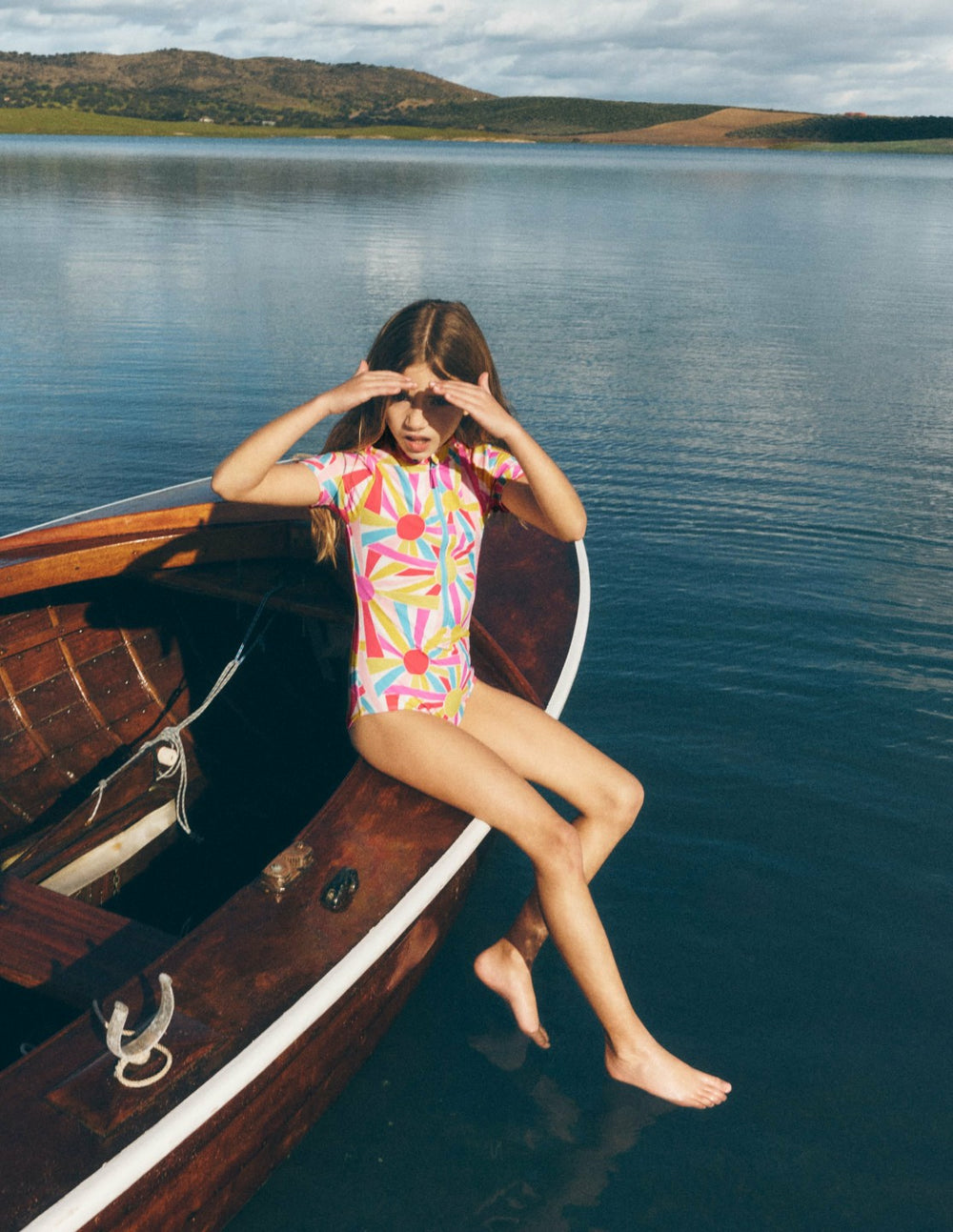 Short-sleeved Swimsuit-Ivory Sunburst / Boden Discount