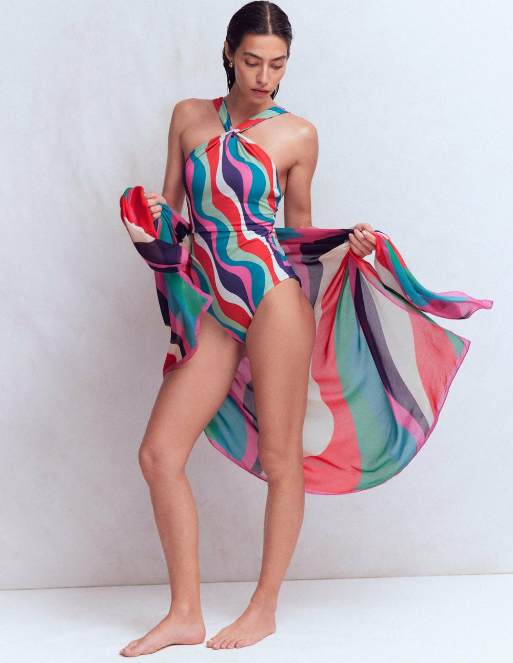 Printed Sarong Scarf-Multi, Rhythmic Wave / Boden On sale