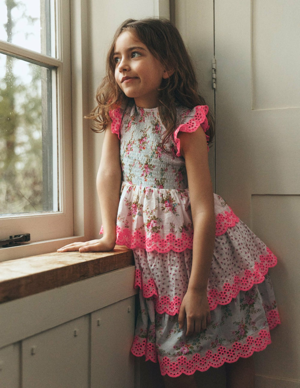 Tiered Lace Trim Dress-Festival Pink Ditsy Rose / Boden Sale