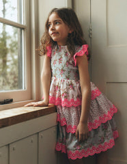 Tiered Lace Trim Dress-Festival Pink Ditsy Rose / Boden Sale