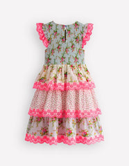 Tiered Lace Trim Dress-Festival Pink Ditsy Rose / Boden Sale