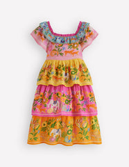 Tiered Ruffle Woven Dress-Sunflower Yellow Jungle Animal / Boden Sale