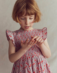 Bow Back Shirred Dress-Pink Cherries / Boden