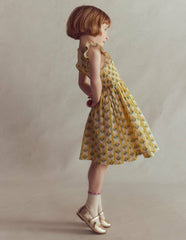 Bow Back Shirred Dress-Honeycomb Yellow Flower Stem / Boden On sale