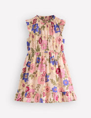 Gathered Woven Dress-Blooming Pink Floral Bloom / Boden Online