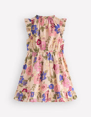 Gathered Woven Dress-Blooming Pink Floral Bloom / Boden Online