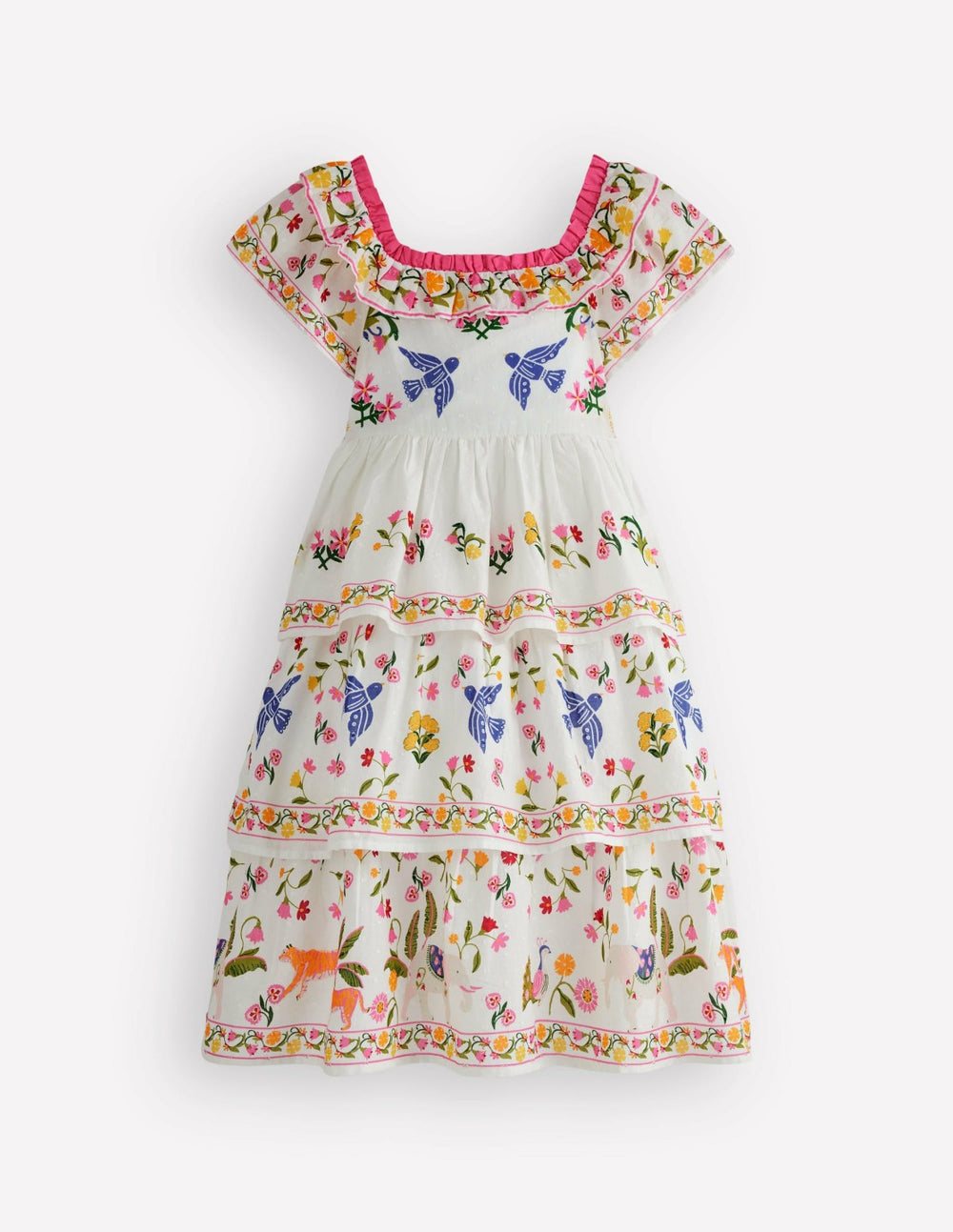 Tiered Ruffle Woven Dress-Soft Ivory Jungle Placement / Boden On sale