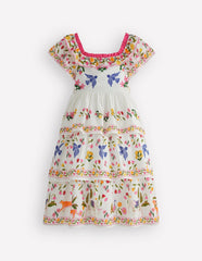 Tiered Ruffle Woven Dress-Soft Ivory Jungle Placement / Boden On sale