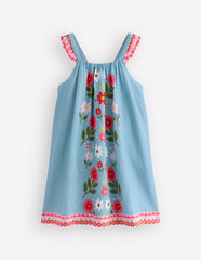 Ruffle Strap Sundress-Vintage Blue Floral Placement / Boden Online
