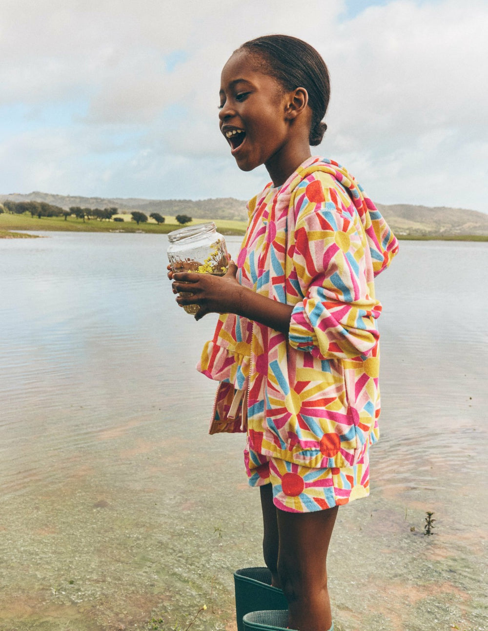 Relaxed Towelling Hoodie-Ivory Sunburst / Boden Online
