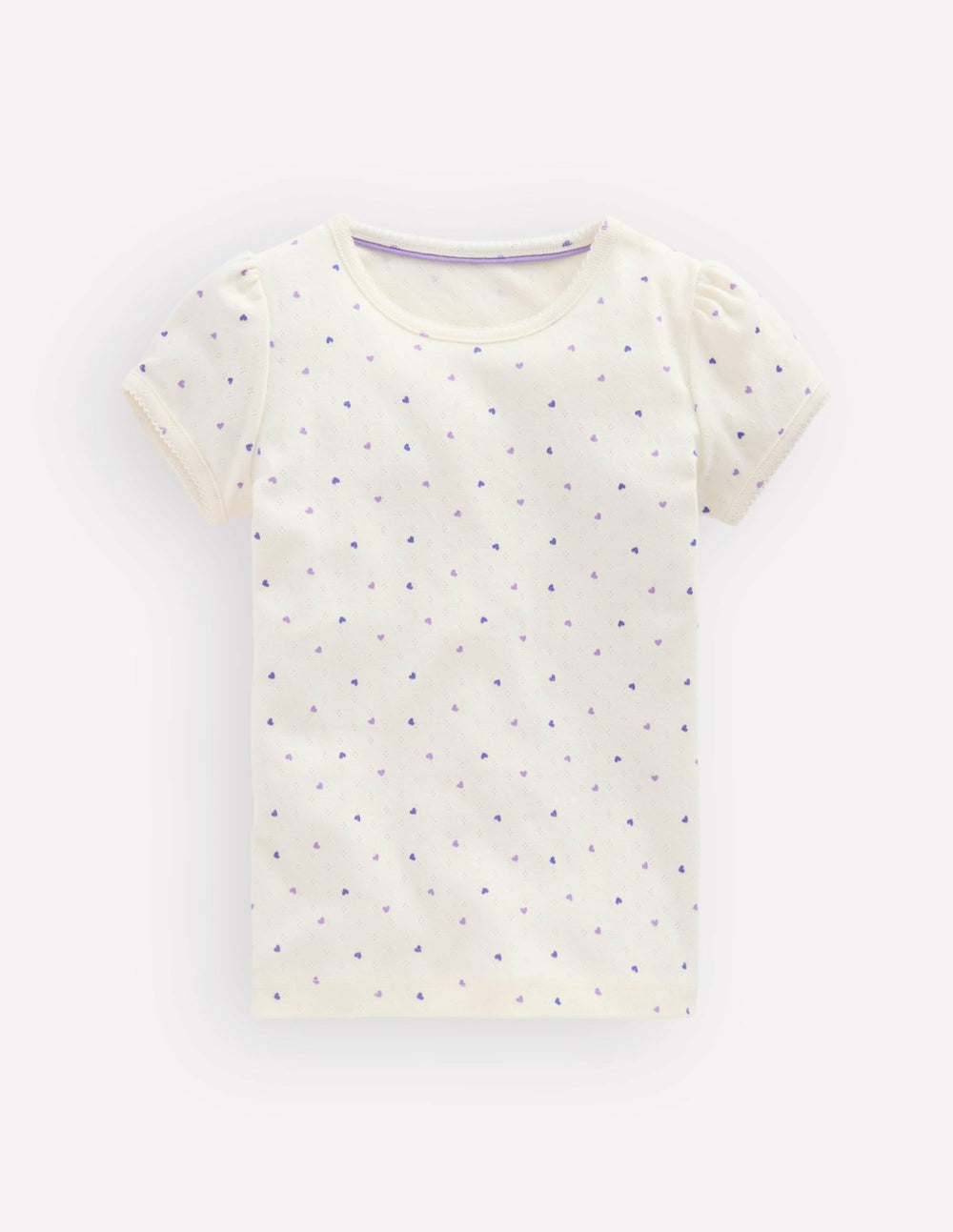Short Sleeve Pointelle Top-White Heart Spot / Boden On sale