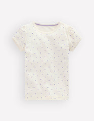 Short Sleeve Pointelle Top-White Heart Spot / Boden On sale