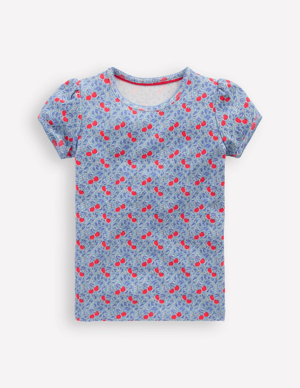 Short Sleeve Pointelle Top-Blue Cherries / Boden Online