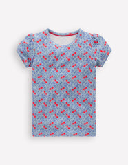 Short Sleeve Pointelle Top-Blue Cherries / Boden Online