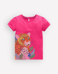 Puff Sleeve Superstitch Top-Raspberry Pink Leopard / Boden Discount