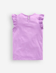 Short Sleeve Frill Logo Top-Purple Milkshake / Boden Sale
