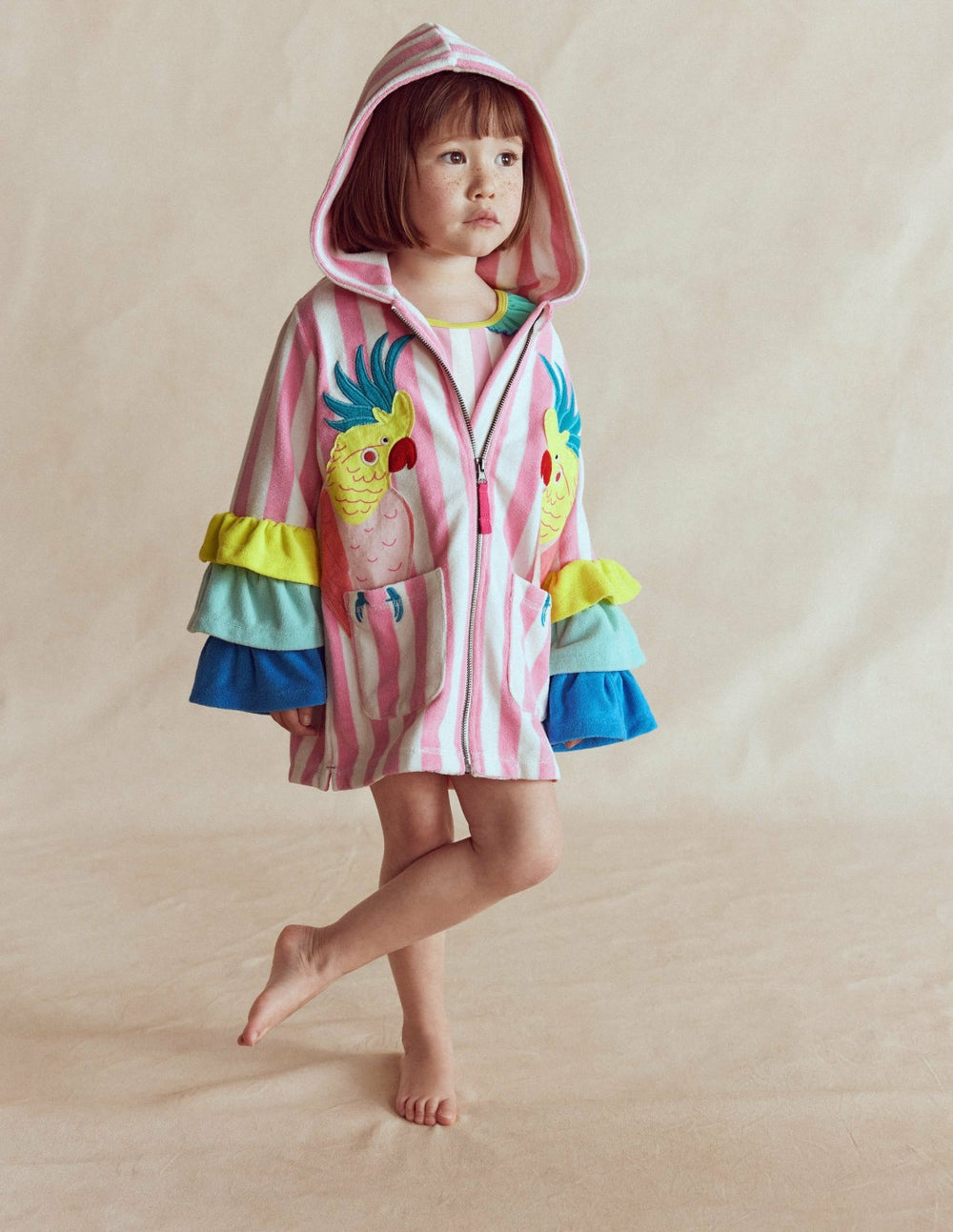 Fun Romie Towelling Zip-Up-Stripe Frill Parrot / Boden On sale