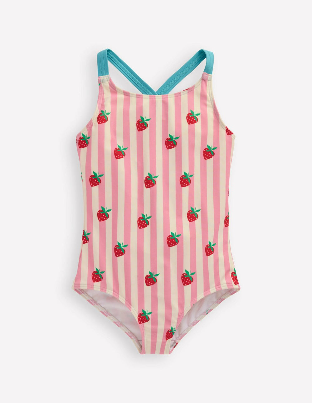 Cross-Back Printed Swimsuit-Pink Strawberry Stripe / Boden Online