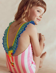 Hallie Frill Strap Swimsuit-Formica Pink Parrot / Boden Outlet