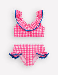 Frill V-neck Bikini Set-Neon Pink Gingham / Boden On sale