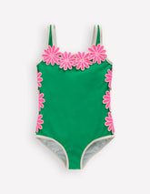 Appliqué Swimsuit-Pea Green/Sorbet Pink Daisy / Boden us