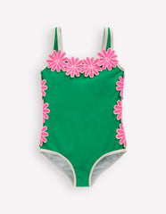 Appliqué Swimsuit-Pea Green/Sorbet Pink Daisy / Boden us