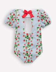Puff Sleeve Swimsuit-Misty Blue Strawberry Vine / Boden Discount