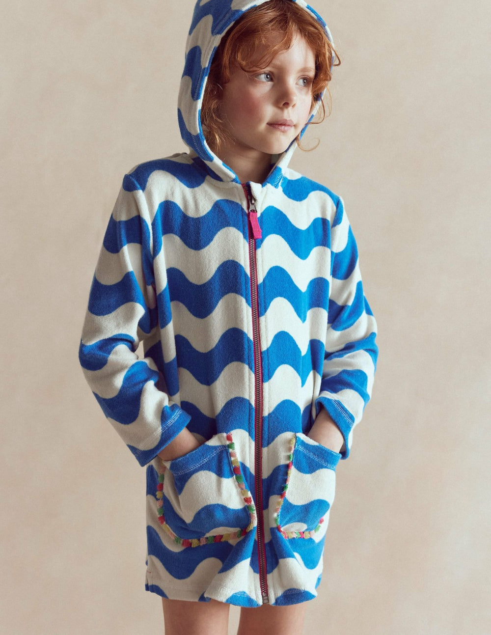 Romie Towelling Zip Throw-On-Blue and Ivory Wave / Boden