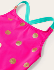 Cross-Back Printed Swimsuit-Fuchsia Pink Foil Spot / Boden Online