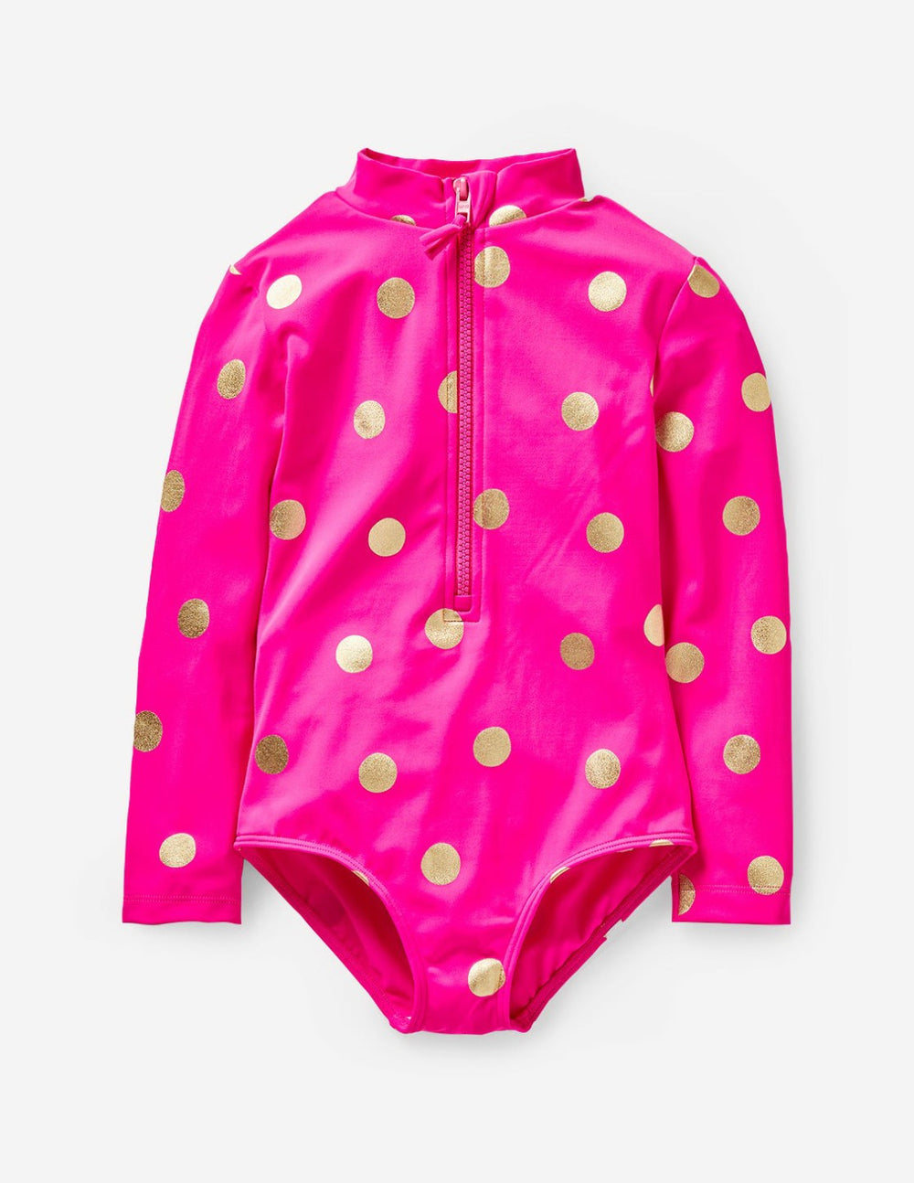 Long-sleeved Swimsuit-Fuchsia Pink, Gold Foil Spot / Boden Discount