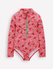 Long-sleeved Swimsuit-Salmon Pink Meadow Floral / Boden Outlet