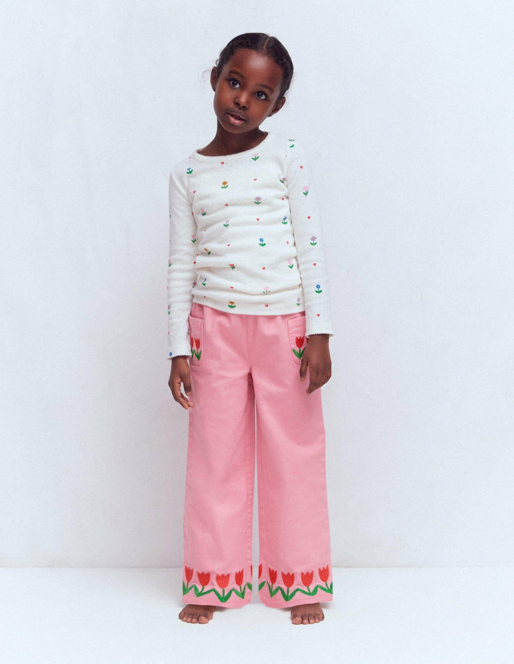 Wide Leg Pull-on Jeans-Pink Tulips / Boden Outlet