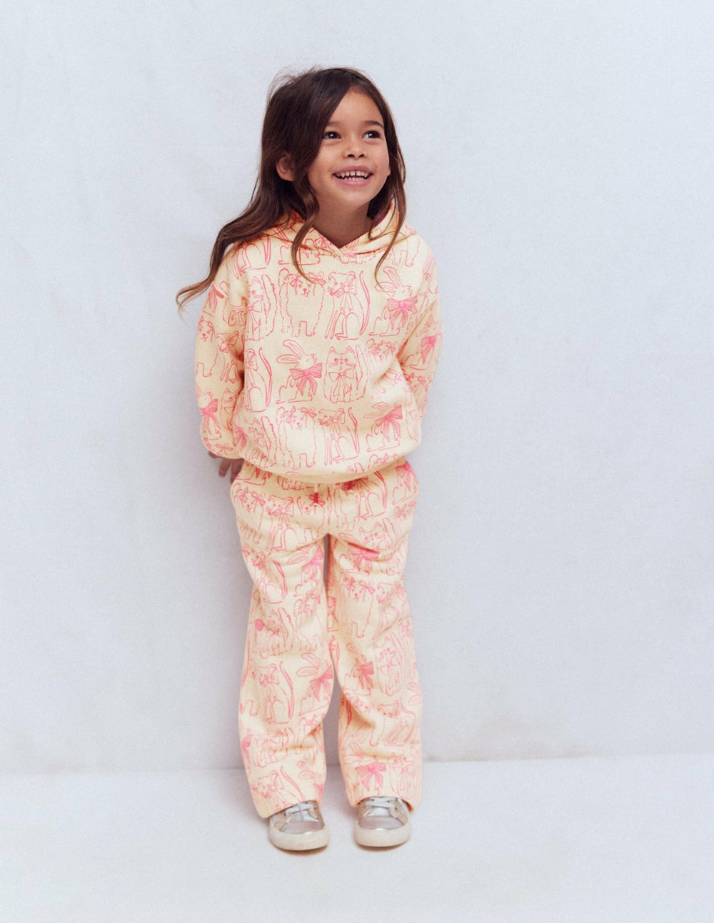 Wide Leg Printed Sweatpants-Oatmeal Cats / Boden Outlet