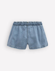 Frill Waist Shorts-Light Wash Denim / Boden Discount