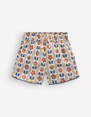 Pull-on Vacation Shorts-Ivory Floral Stripe / Boden On sale