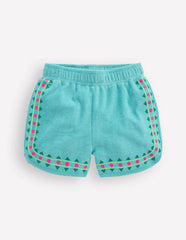Towelling Embroidered Shorts-Blue Embroidery / Boden Online
