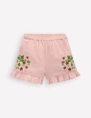 Frill Woven Shorts-Lotus Strawberry / Boden Outlet