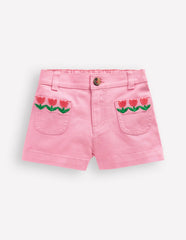Patch Pocket Shorts-Pink Embroidered Denim / Boden On sale