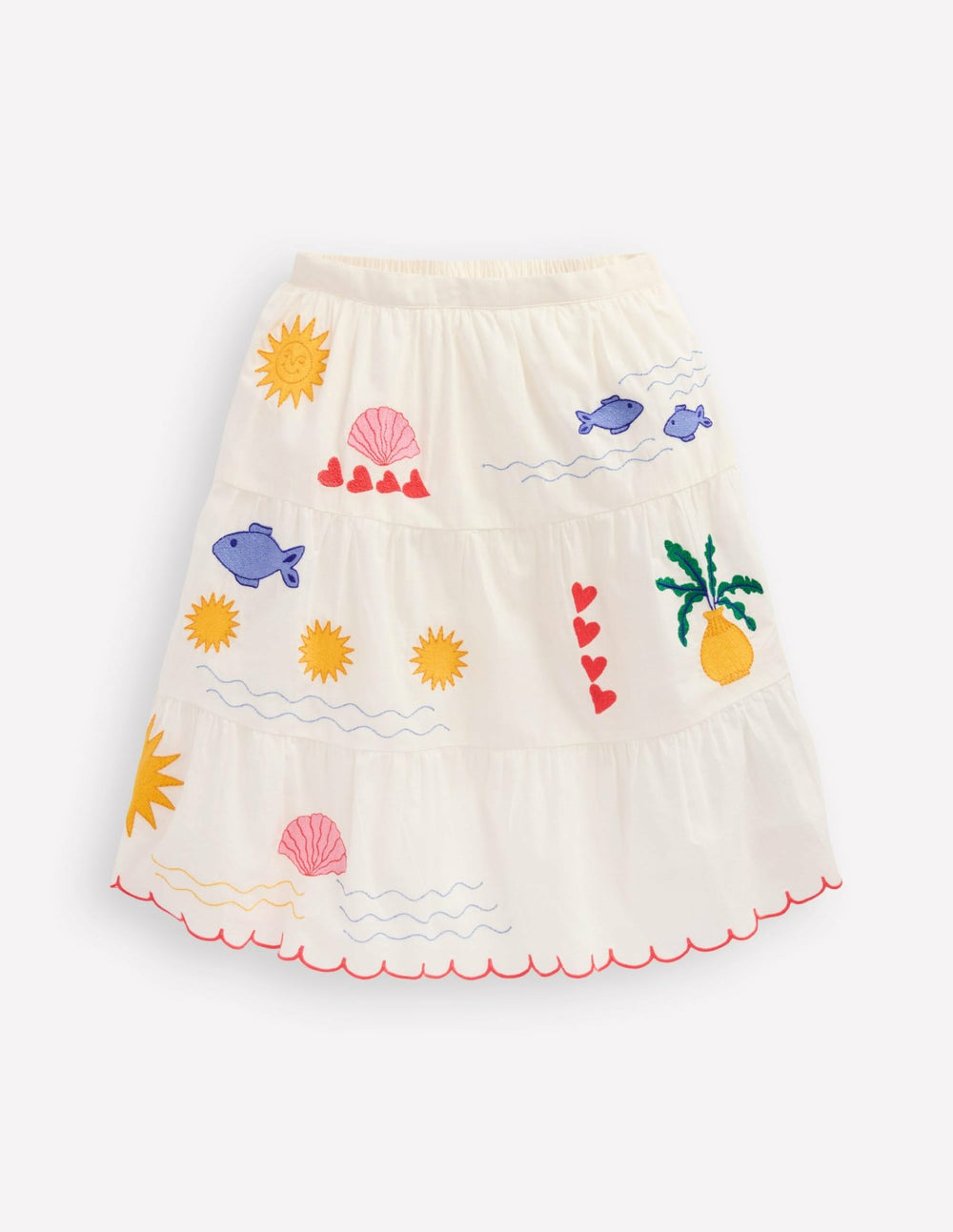 Midi Tiered Skirt-Ivory Embroidered / Boden