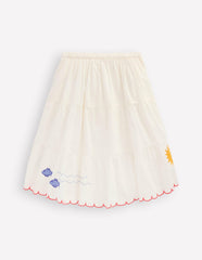Midi Tiered Skirt-Ivory Embroidered / Boden