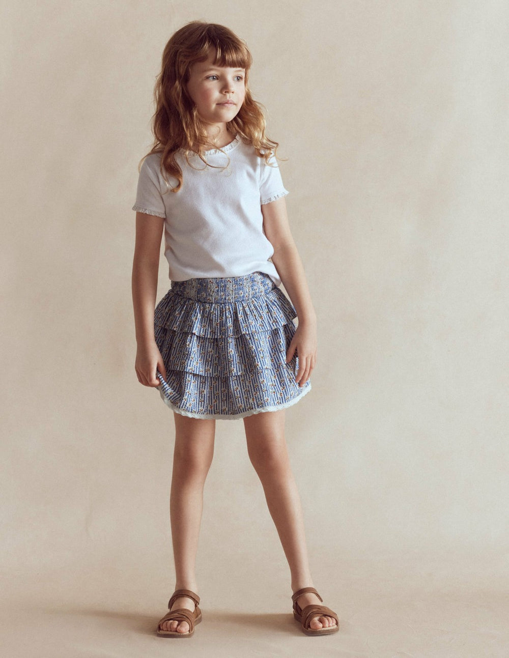 Smocked Waist Ruffle Skirt-Bluejay Cherry Stripe / Boden Outlet