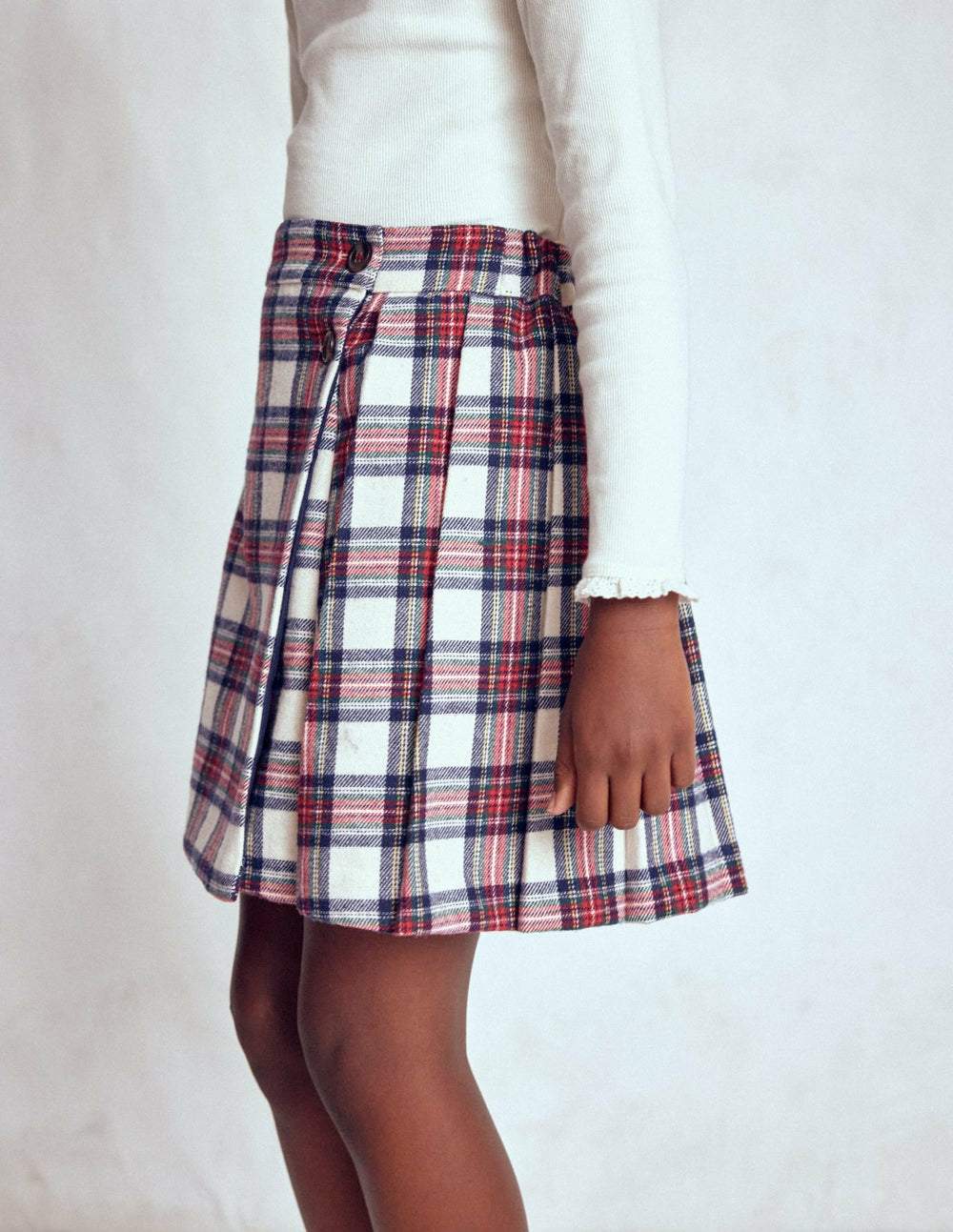 Fully Lined Button Kilt-Red and Soft Ivory Tartan / Boden Sale