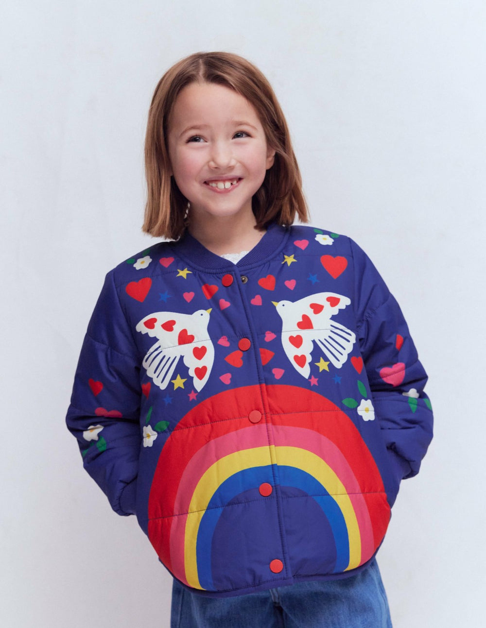 Fun Bomber Jacket-Navy Placement Rainbow Print / Boden Online
