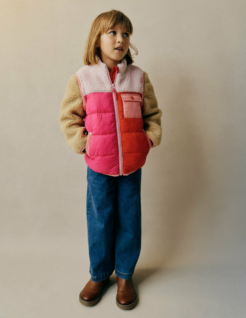 2-in-1 Borg Mix Jacket-Pink Borg Colourblock / Boden Discount