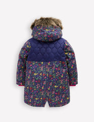 Joni Quilted Parka Coat-Blue Flower Meadow / Boden Outlet