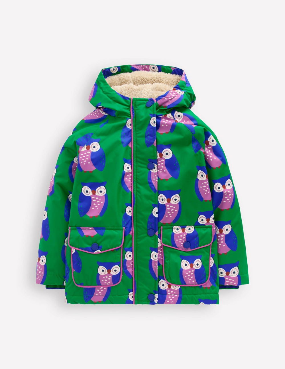 Sherpa Lined Anorak-Rich Emerald Geo Owls / Boden Discount