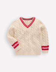 V-neck Cable Sweater-Ecru Marl / Boden On sale