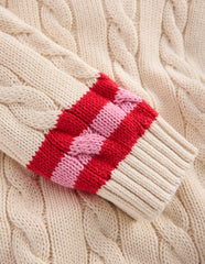 V-neck Cable Sweater-Ecru Marl / Boden On sale
