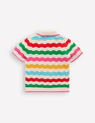 Pointelle Knitted Polo Top-Ecru Marl Multi Wave / Boden us